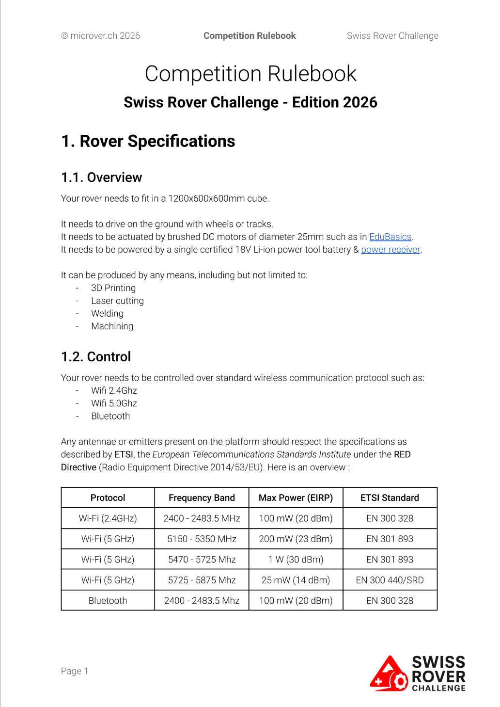 Swiss Rover Challenge 2026 Rulebook Preview